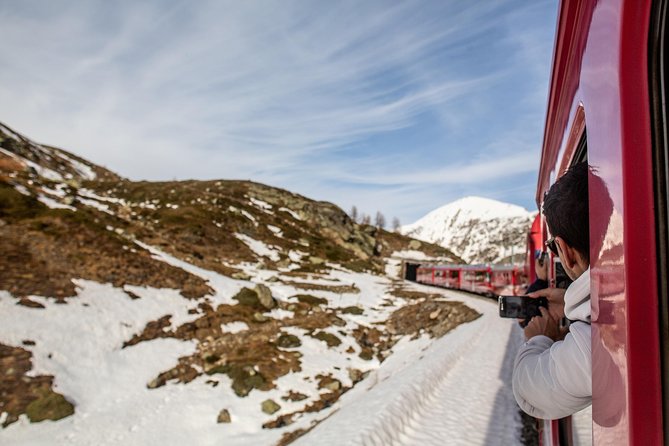 Swiss Alps Bernina Red Train and St.Moritz Tour from Milan - Ospizio Bernina begins the great rail journey